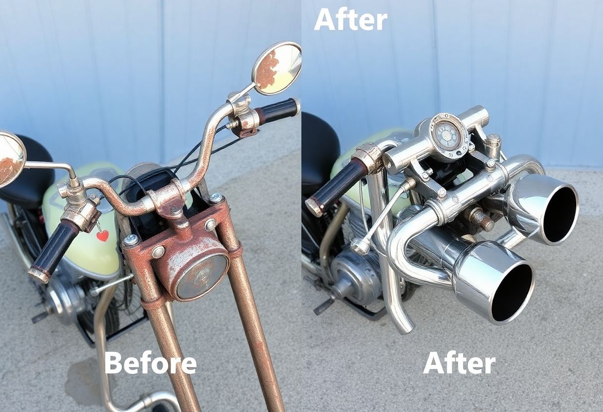 Before and after motorcycle parts restoration